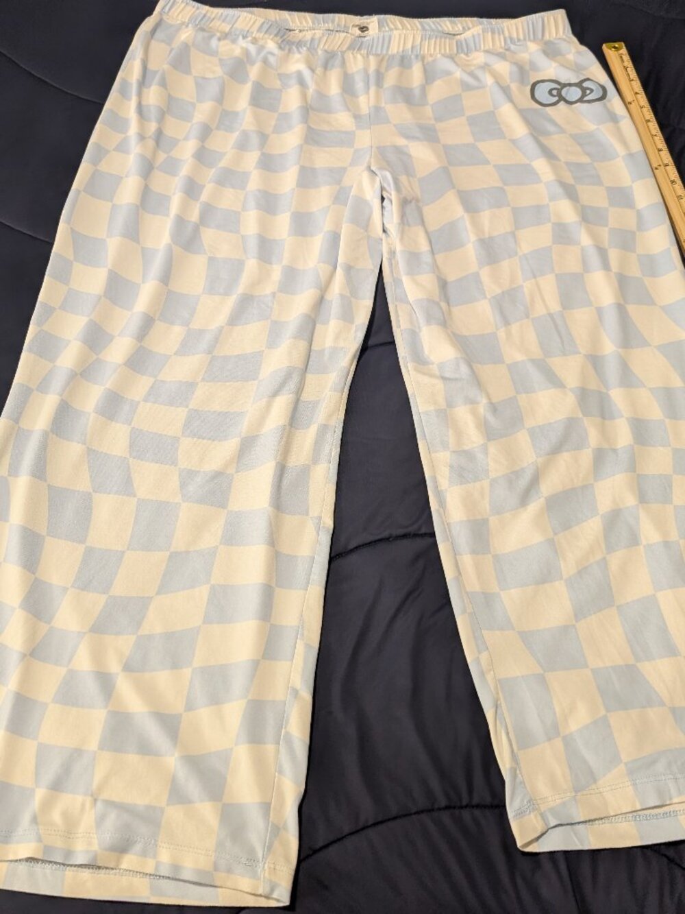 Hello Kitty Blue Wavy Checkerboard Bow 2XL Wide Leg Pajama Pants
